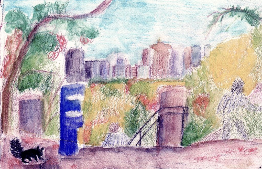 A view of the city from a high stairway